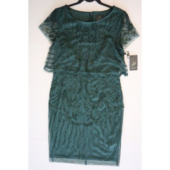 Adrianna Papell Women's Sz 6 Green Beaded Knee-Length Cocktail Party Dress - Picture 1 of 10